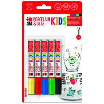   Marabu KiDS Porcelain & Glas filctoll szett - "Maxi Fun", 5 x 1-3 mm