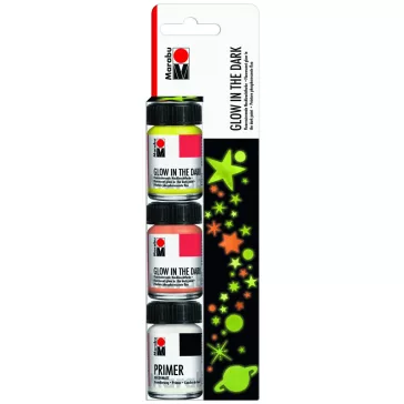   Marabu Glow in the Dark set de vopsele fosforescente - 'Stars', 3 x 15 ml
