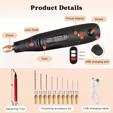 Burghiu electric cu dezbavurare manuală și accesorii