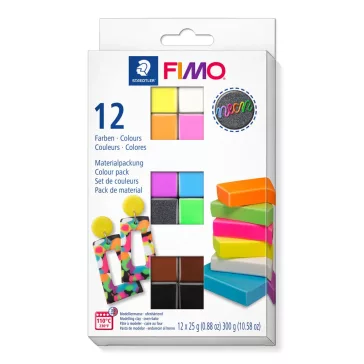   FIMO Effect set de argilă polimerică care se coace - 12 x 25 g, Culori Neon