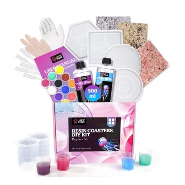   Let's Resin set rășină epoxidică pentru suporturi – 500 ml, cu matrițe și pigmenți perlați