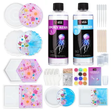   Let's Resin set rășină epoxidică pentru suporturi – 500 ml, cu matrițe și pigmenți perlați