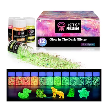   Let's Resin fulgi fosforescenți – 12 culori, 12 x 12 g