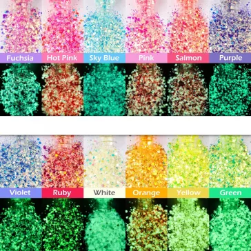   Let's Resin fulgi fosforescenți – 12 culori, 12 x 12 g