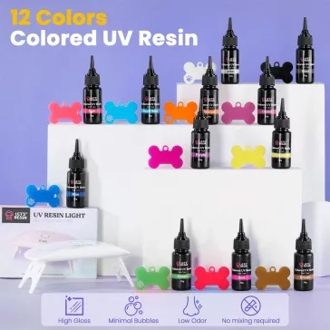   Let's Resin Set Rășină UV pentru Brelocuri - 12 Culori, Totul Inclus!