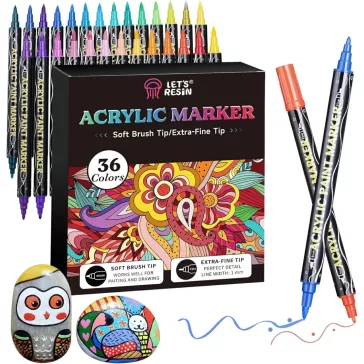   Let's Resin - Set markere acrilice cu două capete, 36 culori